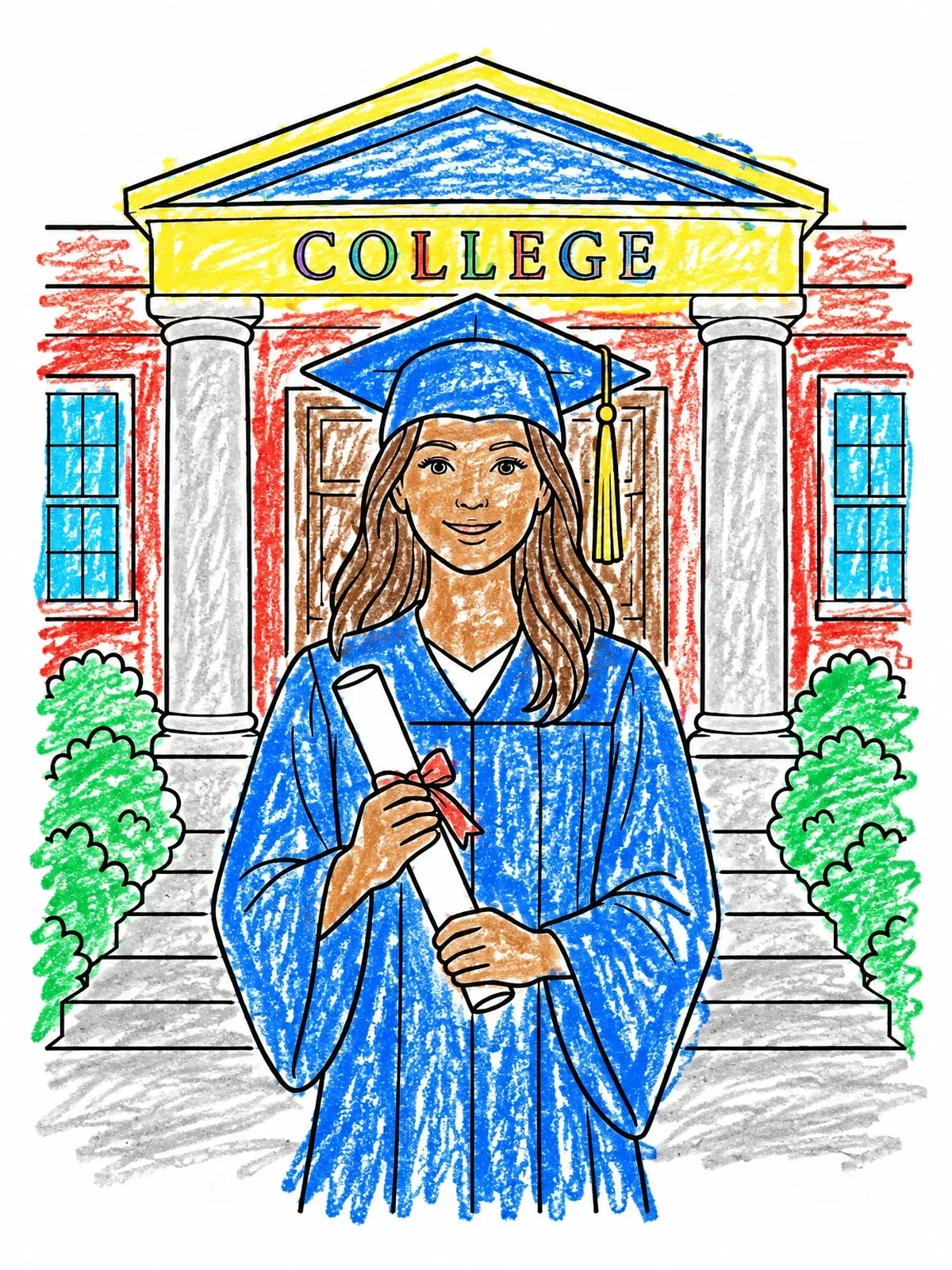 Colored example of the College Graduate Holding Diploma coloring page