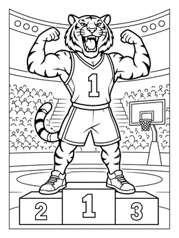 Free printable Tiger Mascot On Winner Podium coloring page