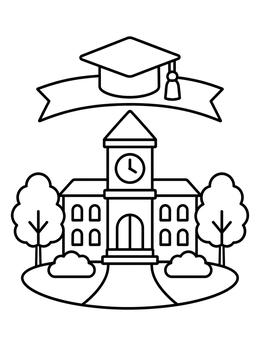 Free printable University Building With Graduation Cap coloring page