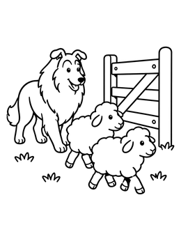Free printable Friendly Collie Herding Little Sheep coloring page