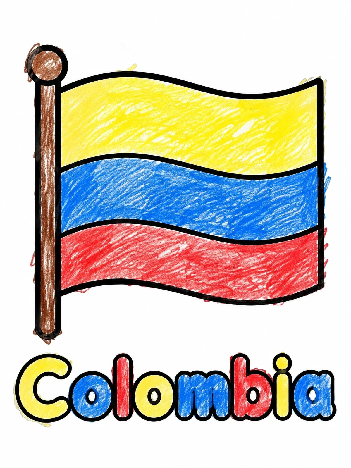 Colored example of the Flag Of Colombia With Name coloring page