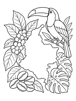 Free printable Colombia Map With Toucan And Coffee coloring page
