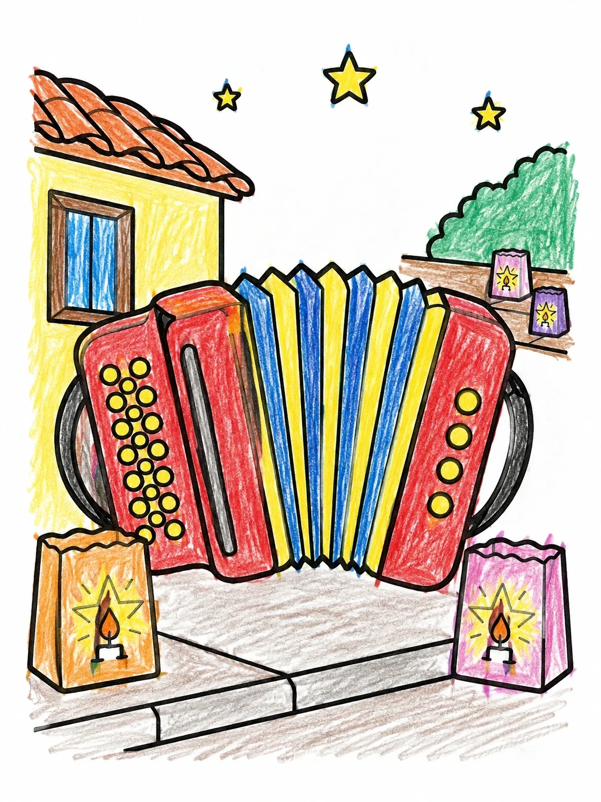 Colored example of the Vallenato Accordion And Little Candles coloring page