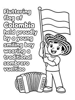 Free printable Colombian Boy With Flag And Accordion coloring page