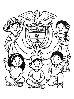 Free printable Children With Colombian Coat Of Arms coloring page