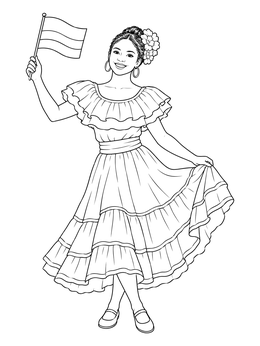 Free printable Colombian Dancer With Flag coloring page