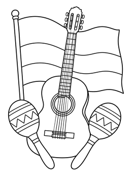 Free printable Colombian Flag With Guitar And Maracas coloring page