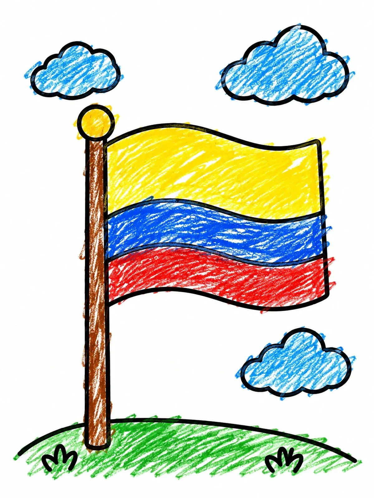 Colored example of the Colombian Flag Waving In Sky coloring page