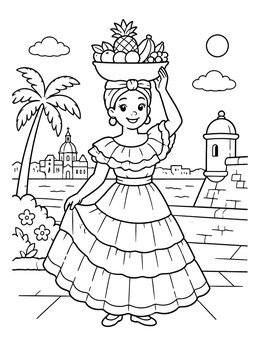 Free printable Colombian Palenquera With Fruit Basket coloring page