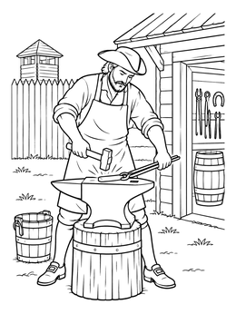 Free printable Colonial Blacksmith At The Anvil coloring page
