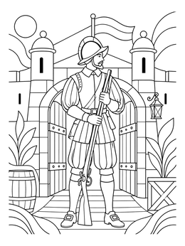 Free printable Colonial Sentry At The Fort Gate coloring page