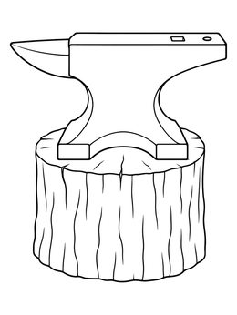 Free printable Blacksmith Anvil On Wooden Stump coloring page