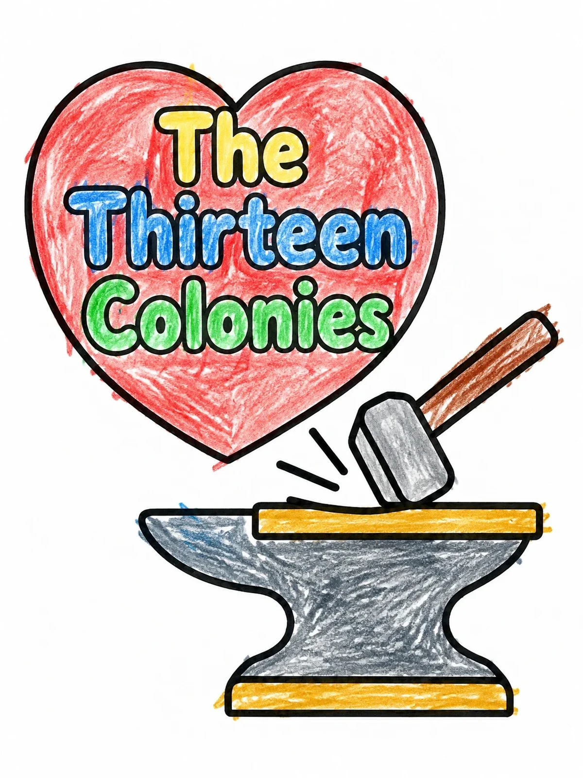 Colored example of the Colonial Blacksmith Anvil And Hammer coloring page
