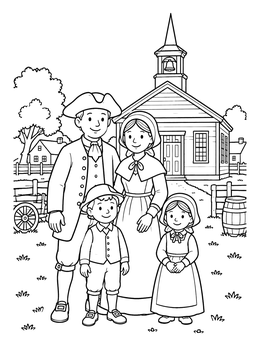 Free printable Colonial Family At The Meetinghouse coloring page