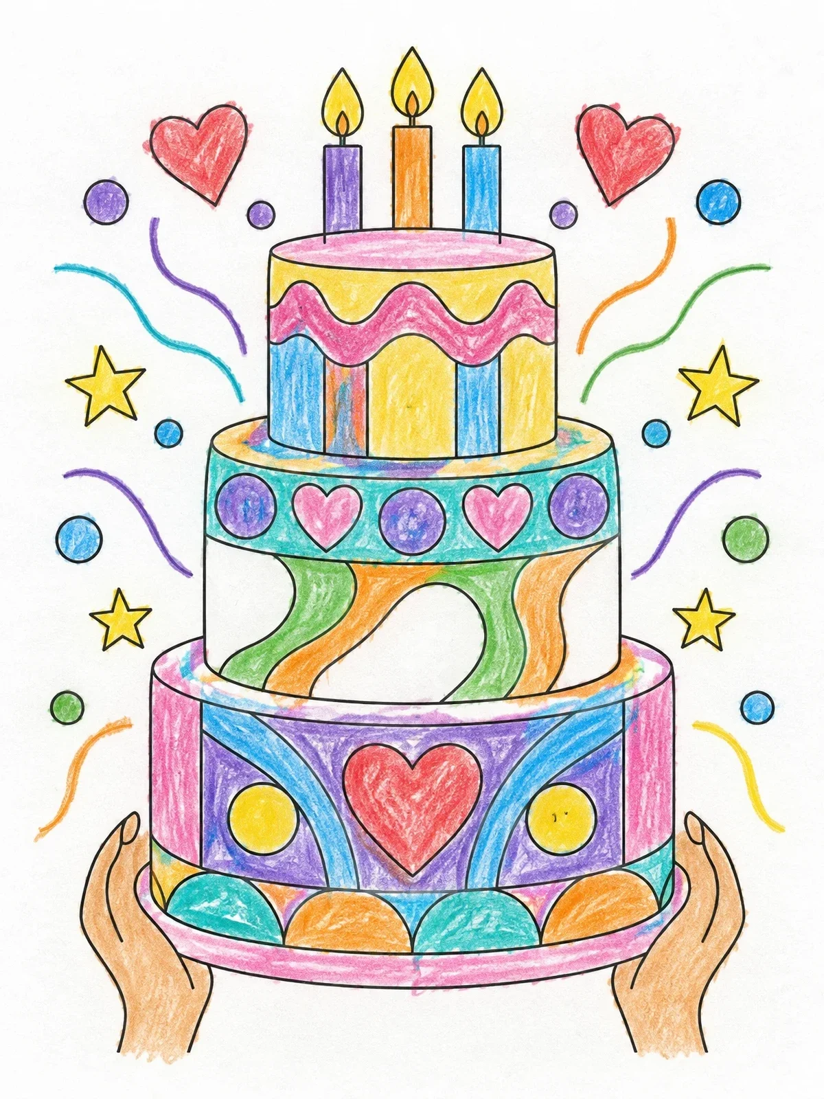 Colored example of the Color By Number Tiered Cake coloring page
