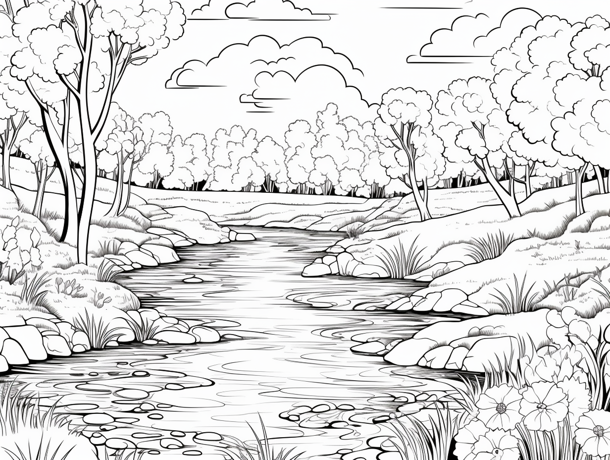 Color The Calm Riverside - Coloring Page