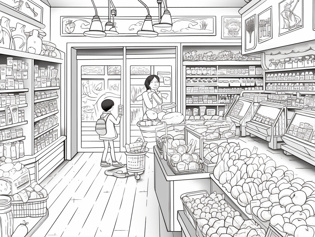 Color The Grocery World - Coloring Page