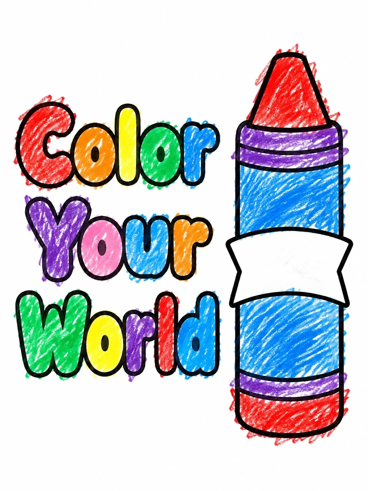 Colored example of the Color Your World Crayon coloring page