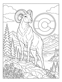 A bighorn sheep and the state flag emblem appear on this colorado coloring page.
