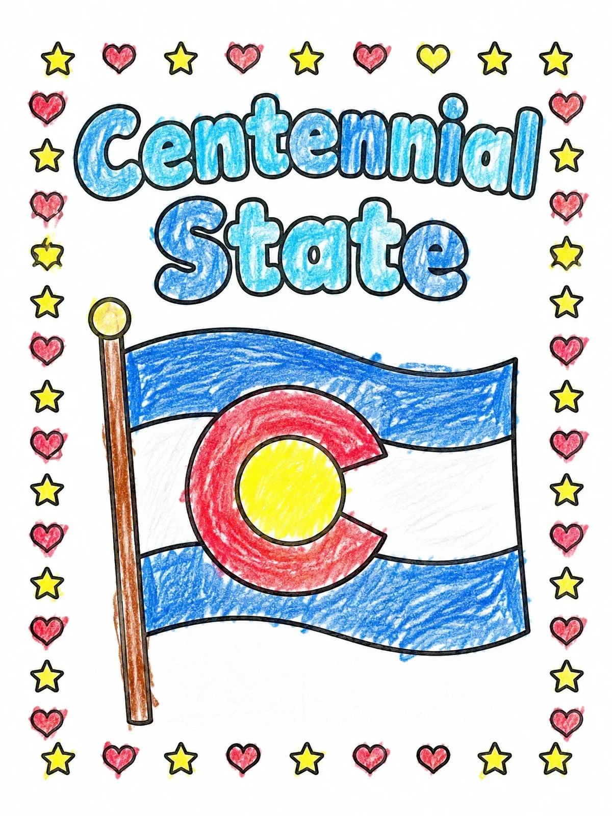 Colored example of the Colorado State Flag And Nickname coloring page