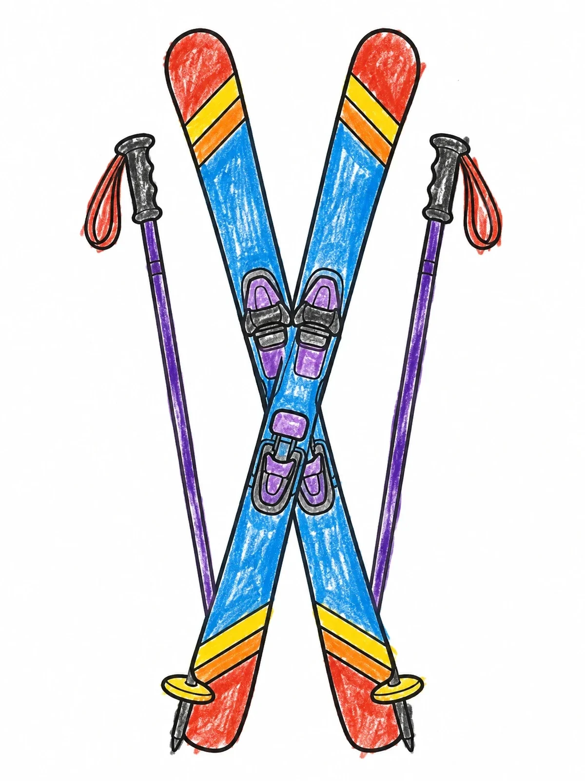 Colored example of the Crossed Downhill Skis And Poles coloring page