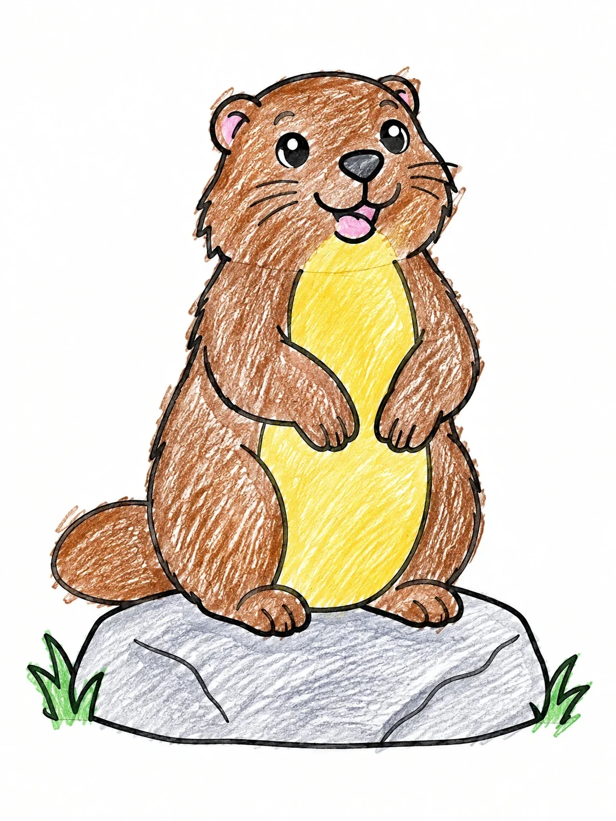 Colored example of the Cute Yellow Bellied Marmot On Rock coloring page