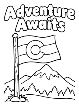 Free printable Colorado Flag And Mountain Adventure coloring page