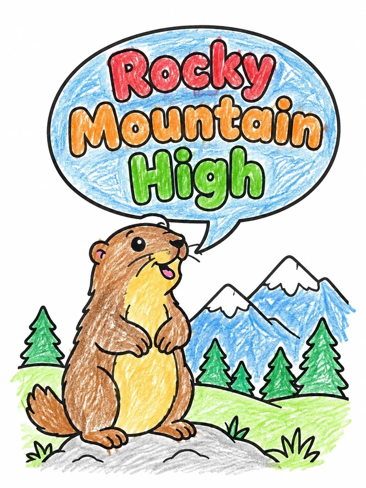 Colored example of the Marmot In The Rocky Mountains coloring page