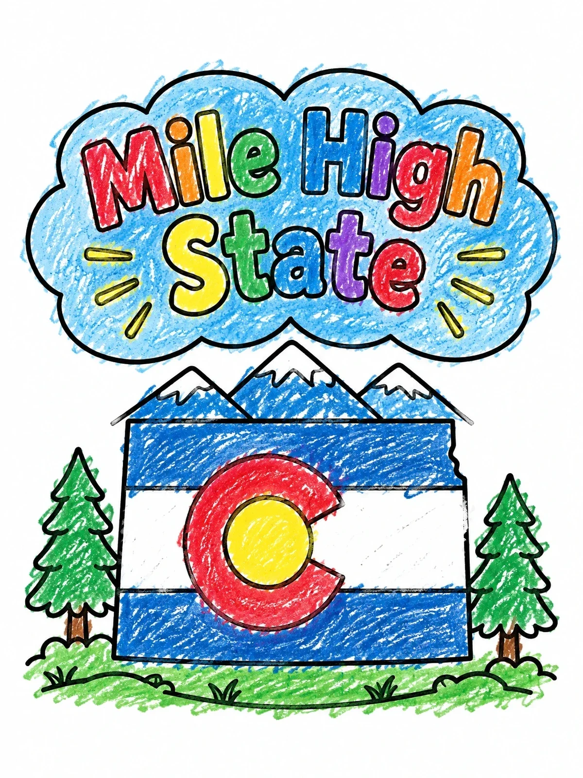 Colored example of the Colorado Mile High State Flag coloring page