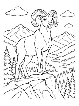 A Rocky Mountain bighorn sheep perched on a cliff in this Colorado coloring page.
