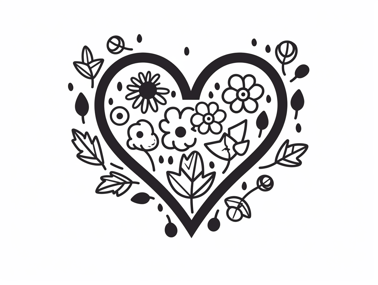 illustration of Coloreable charming heart and flowers