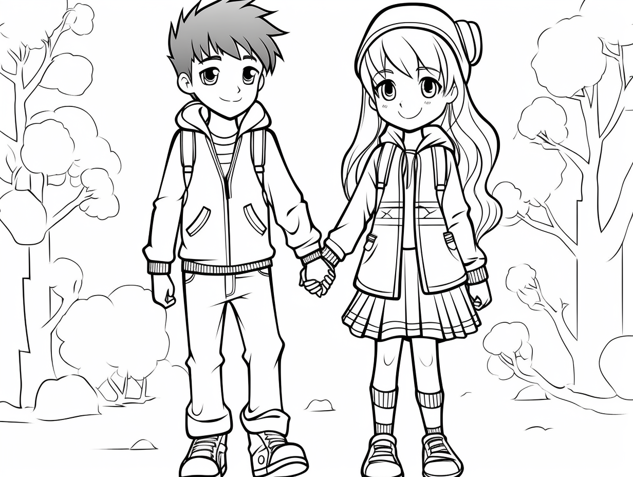 illustration of Colorful anime couple holding hands