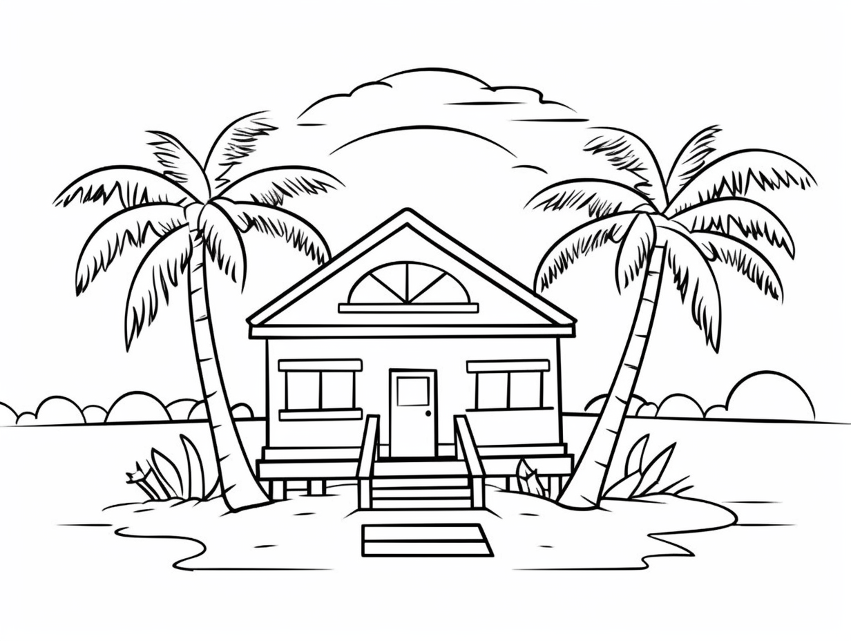 illustration of Colorful beach house escape