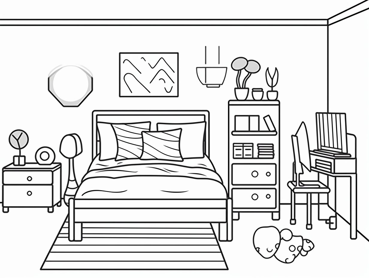 illustration of Colorful bedroom scene