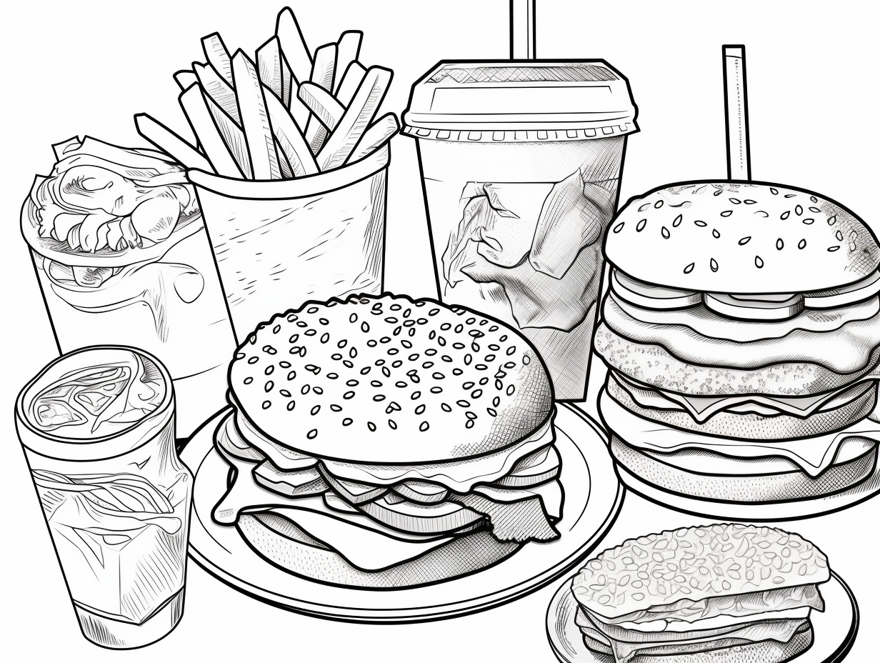 illustration of Colorful bites: Fast-food coloring page