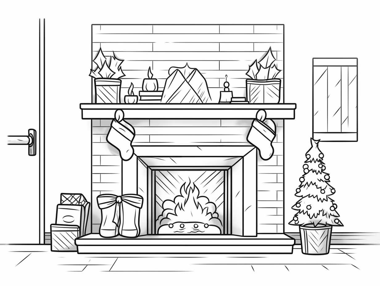 illustration of Colorful Christmas fireplace moment