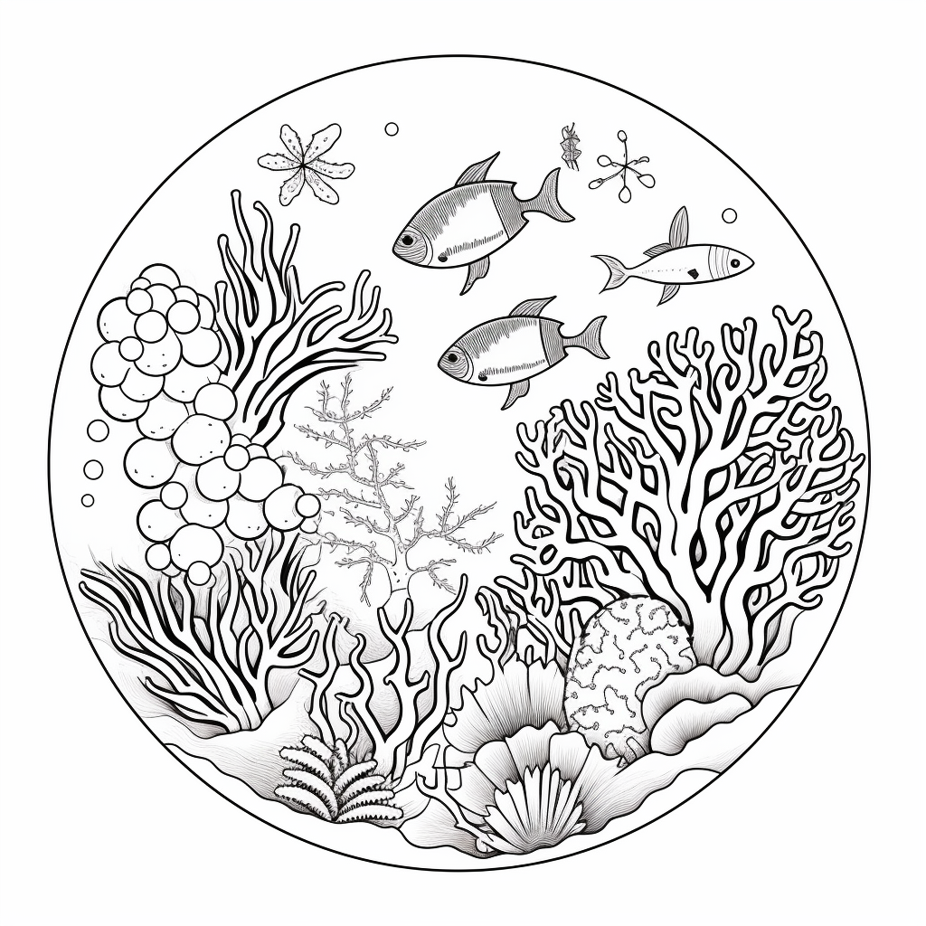 illustration of Colorful coral reef to color