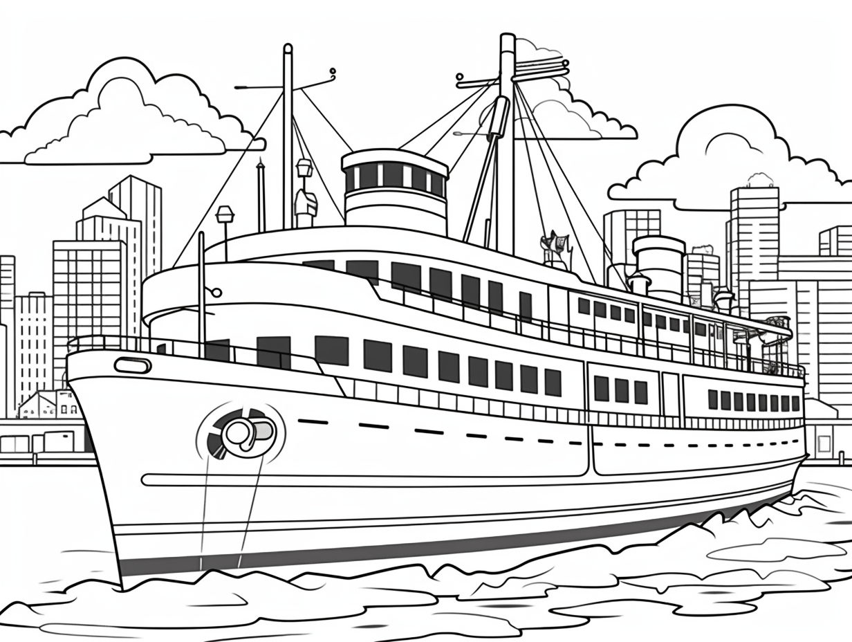 Colorful Ferry-Boat Daydream - Coloring Page