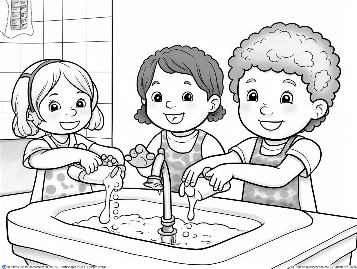 Colorful Handwashing Guide - Coloring Page