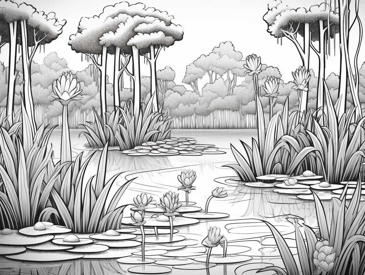 Coloring The Watery Swamp World - Coloring Page
