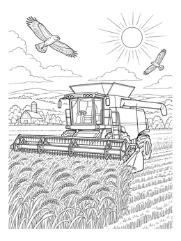 Free printable Combine Harvester In Wheat Field coloring page