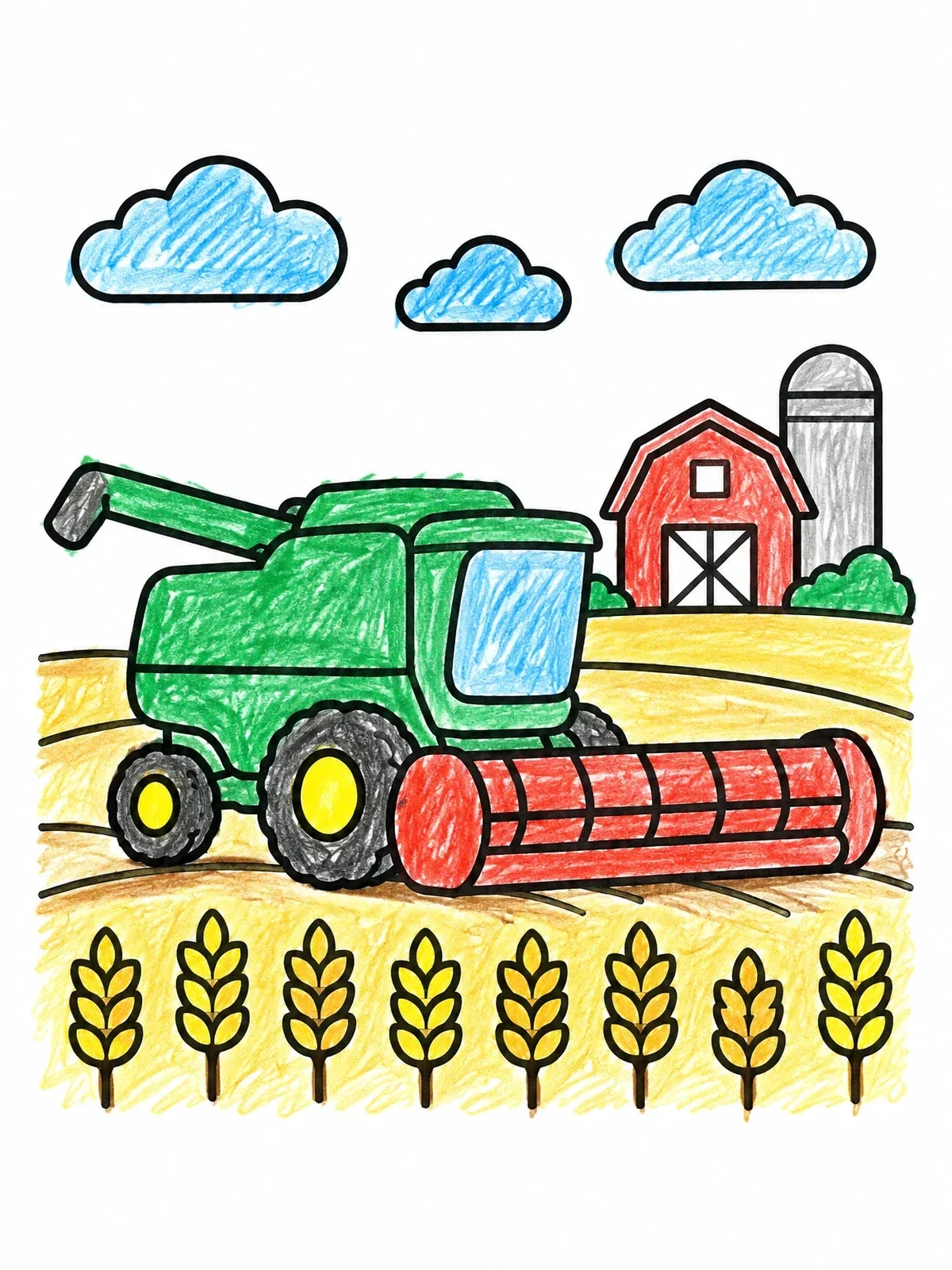 Colored example of the Combine Harvester On The Farm Field coloring page