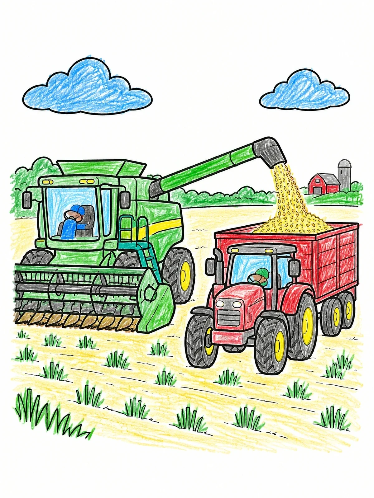 Colored example of the Combine Harvester Loading Grain Into Trailer coloring page