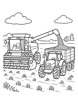 Free printable Combine Harvester Loading Grain Into Trailer coloring page