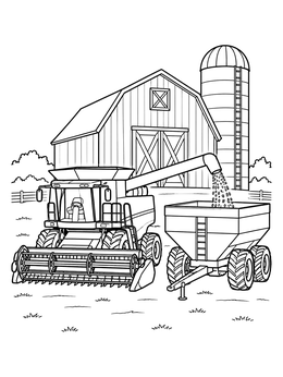 Free printable Combine Harvester Unloading By The Barn coloring page