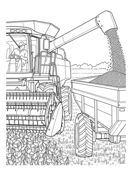 Free printable Combine Harvester Unloading Grain Into Wagon coloring page