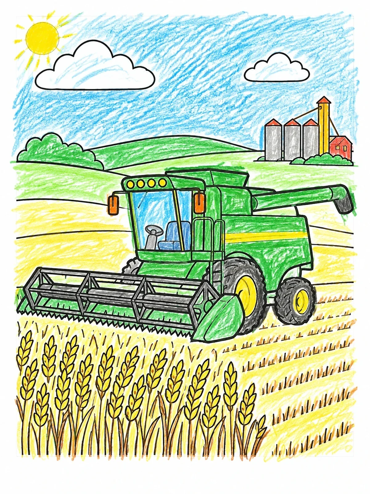 Colored example of the Combine Harvester In Wheat Field coloring page