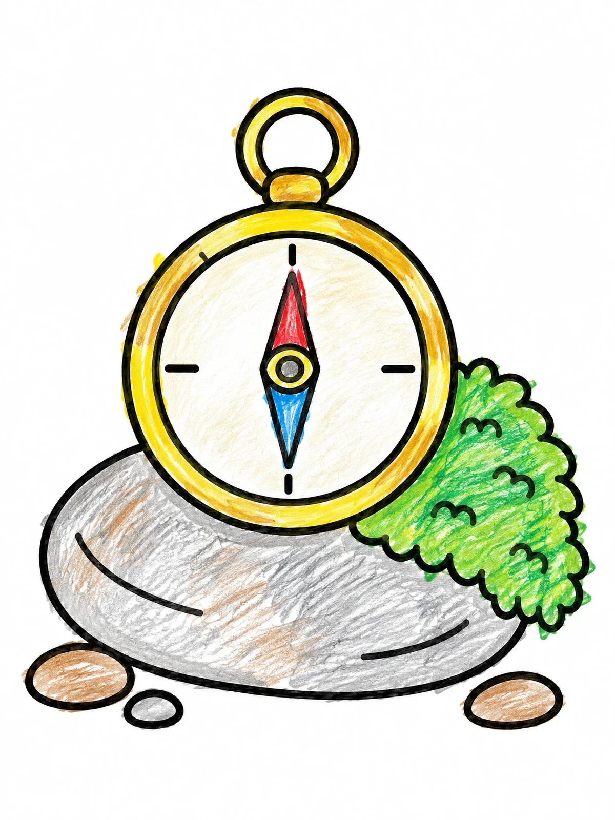 Colored example of the Compass On River Stone With Moss coloring page