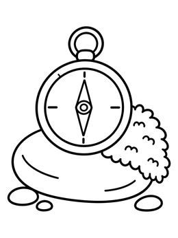 Free printable Compass On River Stone With Moss coloring page