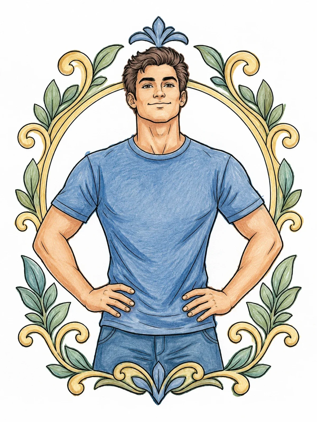Colored example of the Confident Brother In Decorative Frame coloring page